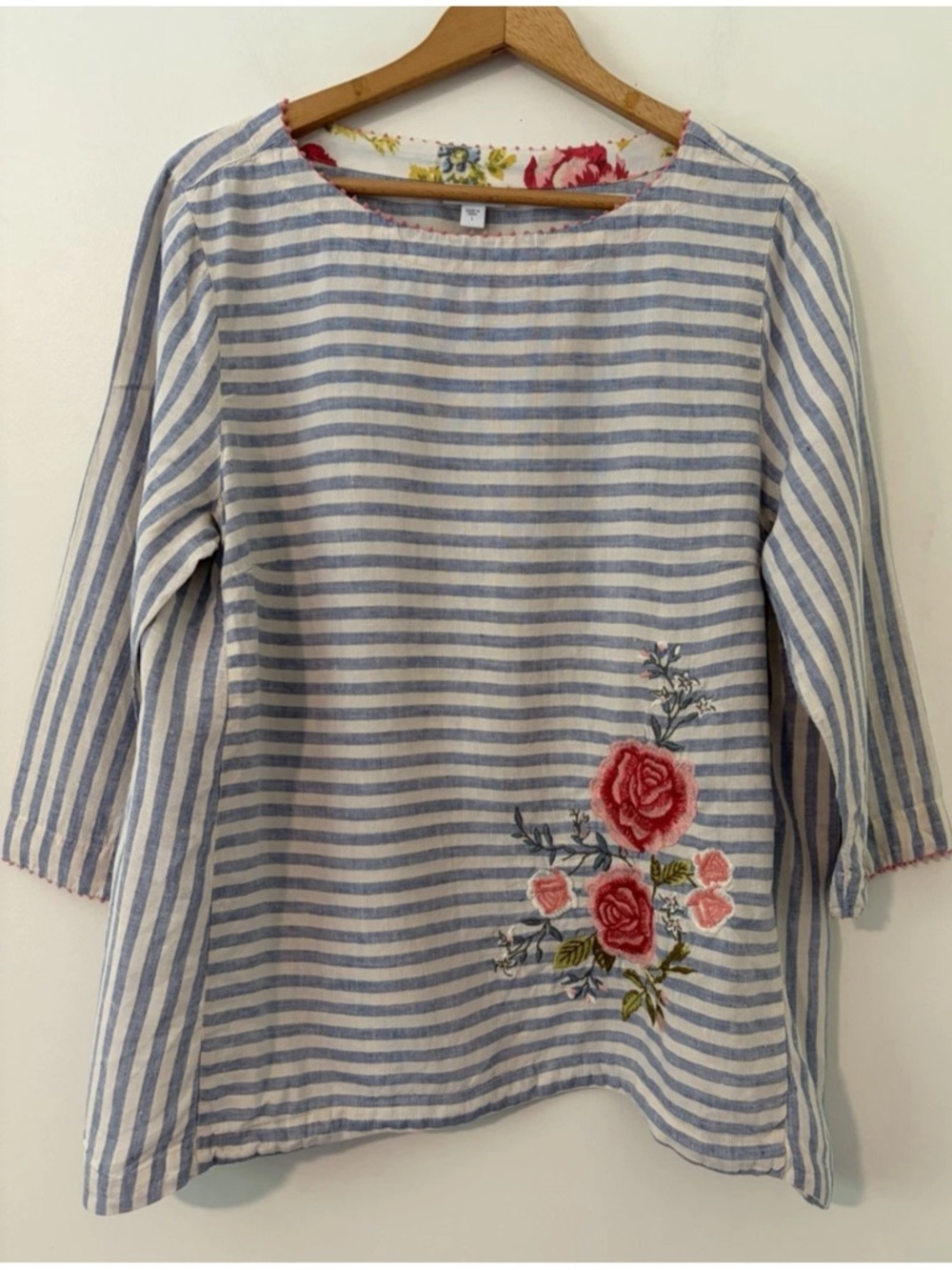 J. Jill Love Linen Embroidered Striped Floral Top Size L - Picture 3 of 13